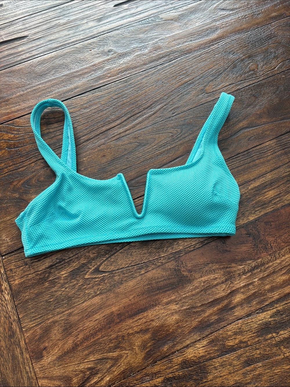 aerie Teal Textured V-Notch Bikini Top